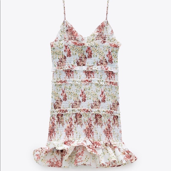 (SOLD) NEW Floral Zara Smocked flare dress Small - Picture 3 of 4
